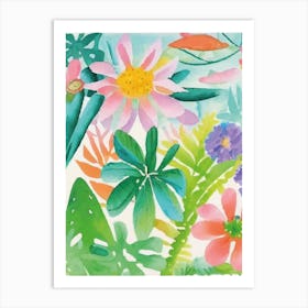 Colorful Tropical Garden Illustration Art Print