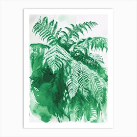 Green Ink Painting Of A Australian Tree Fern 1 Art Print