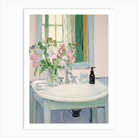 Bathroom Vanity Painting With A Sweet Pea Bouquet 1 Art Print