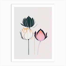 Double Lotus Minimal Line Drawing 1 Art Print