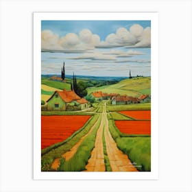 Green plains, distant hills, country houses,renewal and hope,life,spring acrylic colors.20 Art Print