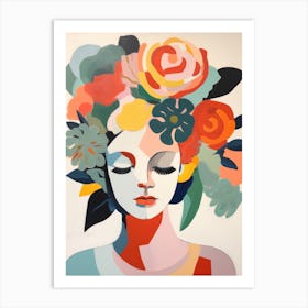 Woman With Flowers On Her Head 3 Art Print