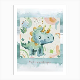 Cute Muted Pastels Triceratops Dinosaur 3 Poster Art Print