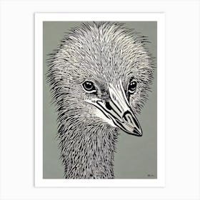 Emu Linocut Bird Art Print