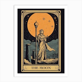 The Moon Tarot Card, Vintage 3 Art Print