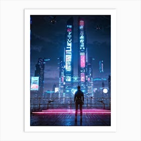 Artificial Intelligence Embodied In A Sleek Towering Structure With Neon Circuit Patterns Neon Lit (2) Art Print