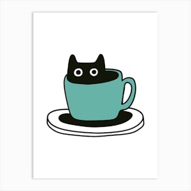 Cat In A Cup Kawaii Cute Drawing Illustration Art Print