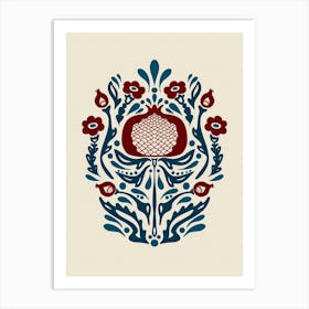 Pomegranate Folk Art Print Fruit Print Nordic Art Print Norwegian Wall Art Boho Wall Art Modern Nordic Print Hugge FolkArt Red and blue Art Print