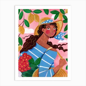 Girl With A Basket & Lemon 1 Art Print