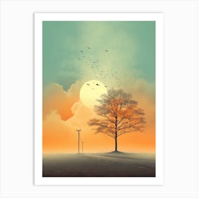 Lone Tree At Sunset Art Print