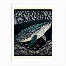 Deep Ocean Whale Linocut Art Print