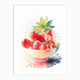 Bowl Of Strawberries, Fruit, Storybook Watercolours 1 Art Print