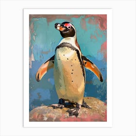 Galapagos Penguin Carcass Island Colour Block Painting 1 Art Print
