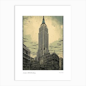 Empire State Building  New York Woodblock 3 Watercolour Travel Poster Art Print