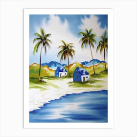 Beach House With Palm Trees Art Print