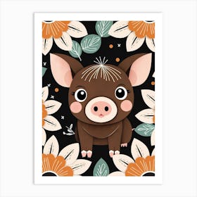 Floral Cute Baby Pig Nursery (4) Art Print