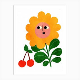 Yellow Flower And Cherry Art Print