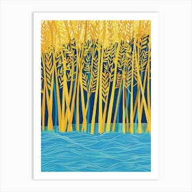 Yellow Trees In The Water Art Print