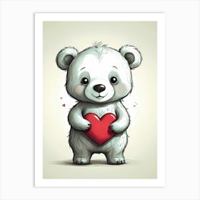 Heartfelt Bear Hug: A Valentine Teddy Bear With A Heart Art Print