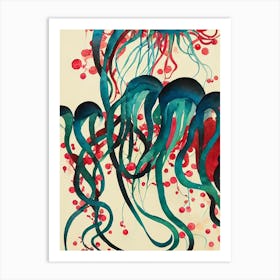 Granrojo Jellyfish Vintage Graphic Watercolour Art Print