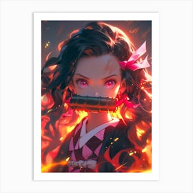 Anime Girl Nezuko In Flames Art Print