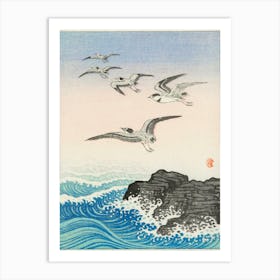 Five Seagulls Above The Sea (1900 1945), Ohara Koson Art Print