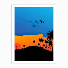 Sunset With Palm Trees 1 Art Print