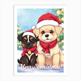 Merry Christmas Puppies Art Print