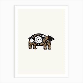 Bear With Flowers Folk Scandi Art Print