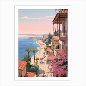 Antalya Turkey 4 Vintage Pink Travel Illustration Art Print