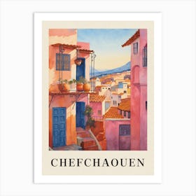 Chefchaouen Morocco 2 Vintage Pink Travel Illustration Poster Art Print