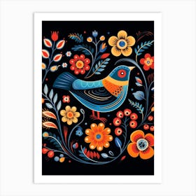 Folk Bird Illustration Bluebird 1 Art Print