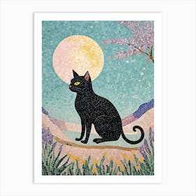 Mosaic Black Cat In The Pastel Moonlight Art Print