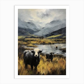 Cloudy Impressionism Style Painting Of Highland Cattle Art Print