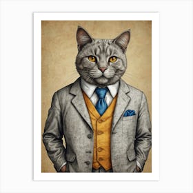 Cat In A Suit 10 Art Print