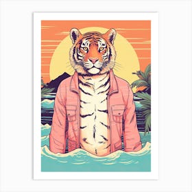 Tiger Illustrations Wearing A Beach Suit 1 Art Print