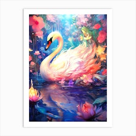 Swan In The Water Art Print