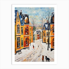 Cat In The Streets Of Quebec City   Canada With Sow 4 Art Print