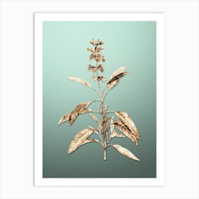 Gold Botanical Sage Plant on Mint Green n.0246 Art Print