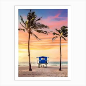 Lifeguard Tower At Sunset Art Print