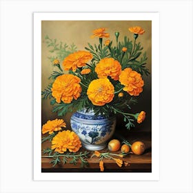 Oranges In A Blue Vase Art Print