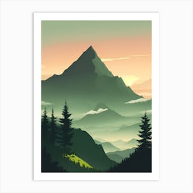 Misty Mountains Vertical Composition In Green Tone 96 Art Print