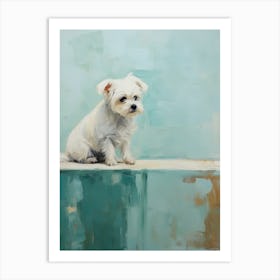 Maltese Dog, Painting In Light Teal And Brown 0 Art Print