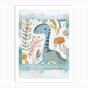 Cute Muted Therizinosaurus Dinosaur 3 Poster Art Print