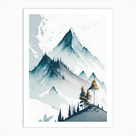 Mountain And Forest In Minimalist Watercolor Vertical Composition 218 Art Print