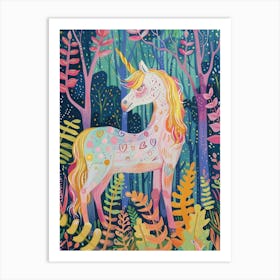 Floral Fauvism Style Unicorn In The Woodland 3 Art Print