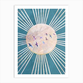 Birds Flying In The Sky with sun Art Print