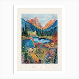 Dinosaur In The Mountains Landscape Painting 1 Poster Art Print