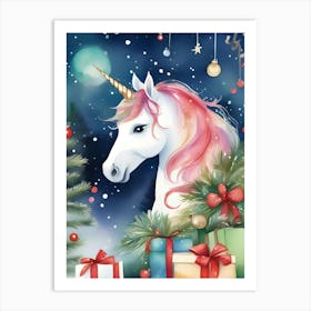 Christmas Unicorn Magic Art Print