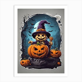 Halloween Pumpkin Witch Art Print